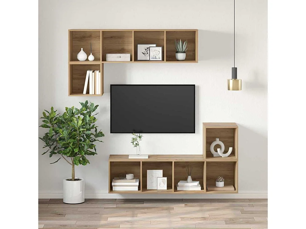 Meuble TV mural Montage mural chêne artisanal 37 x 37 x 107 cm