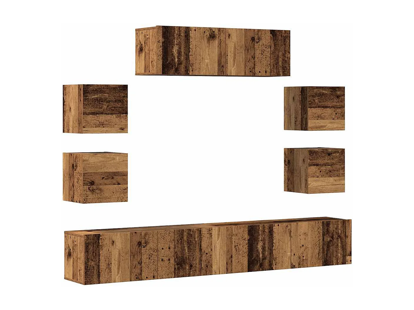 Ensemble de meuble TV mural 7 pièces vieux bois bois d'ingénierie