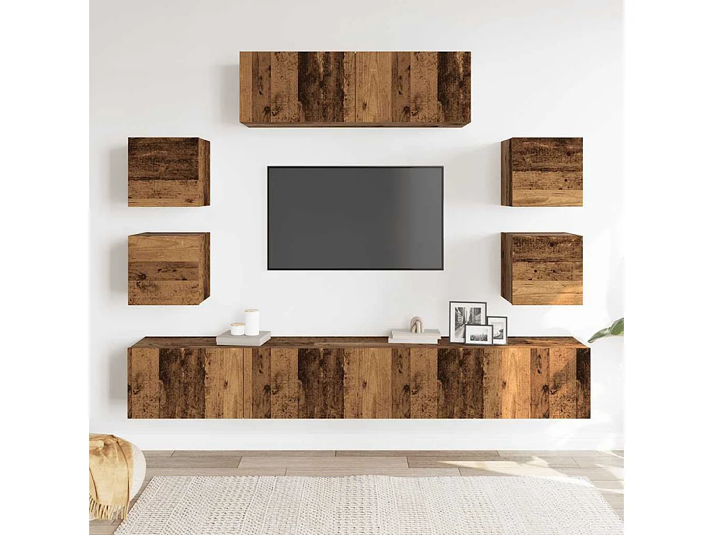 Ensemble de meuble TV mural 7 pièces vieux bois bois d'ingénierie