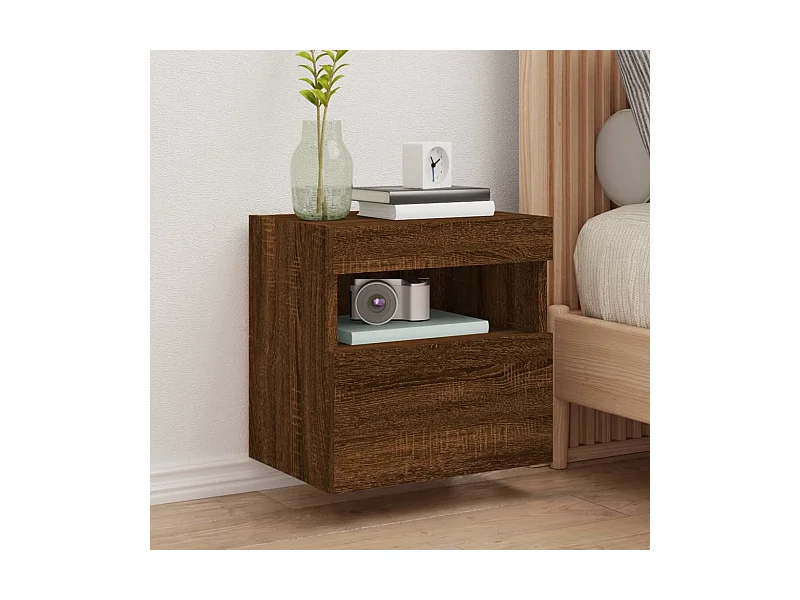 Móvel parede p/ TV com luzes LED 40x30x40 cm carvalho castanho