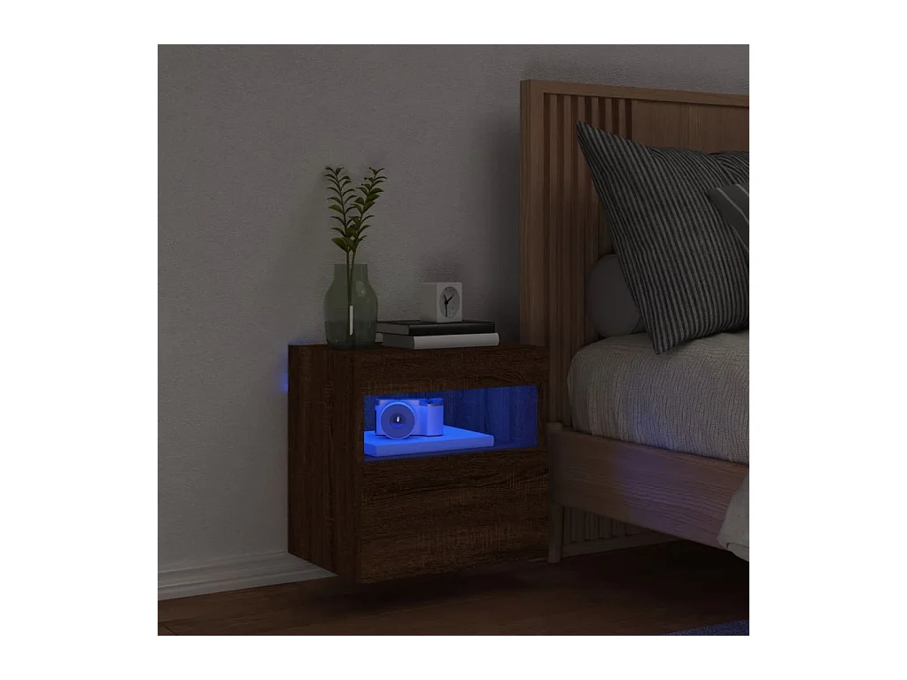 Meuble TV mural avec lumières LED chêne marron 40x30x40 cm