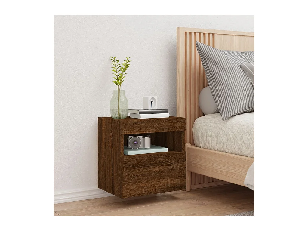 Meuble TV mural avec lumières LED chêne marron 40x30x40 cm