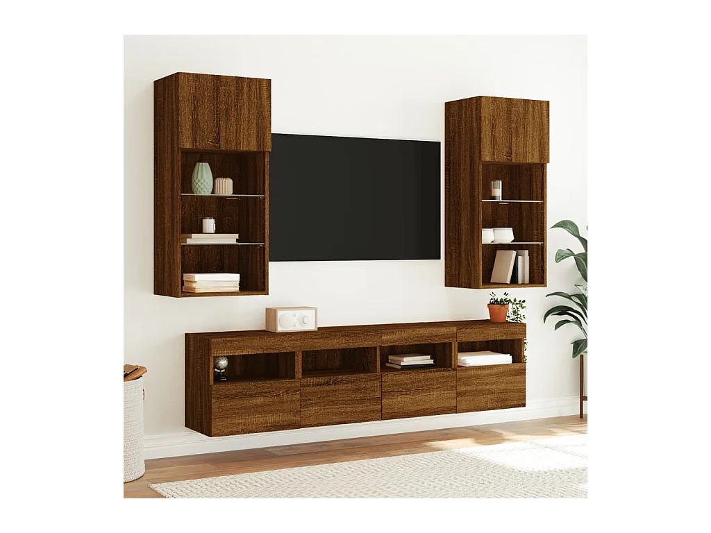 Meuble TV mural avec lumières LED chêne marron 40x30x40 cm