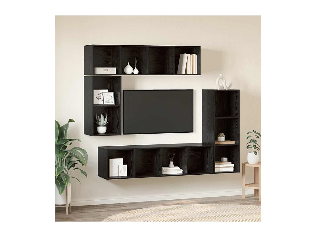 Ensemble meuble TV 4 pièces Chêne noir 37 x 37 x 142.5 cm