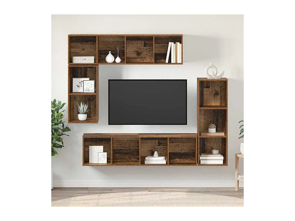 Ensemble meuble TV 4 pièces Bois ancien 37 x 37 x 142.5 cm