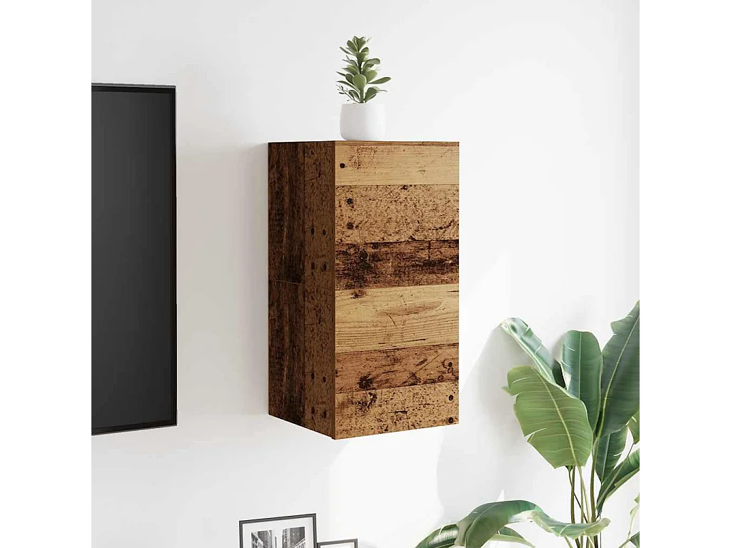 Meuble TV mural 2 pièces vieux bois 30,5x30x30 cm