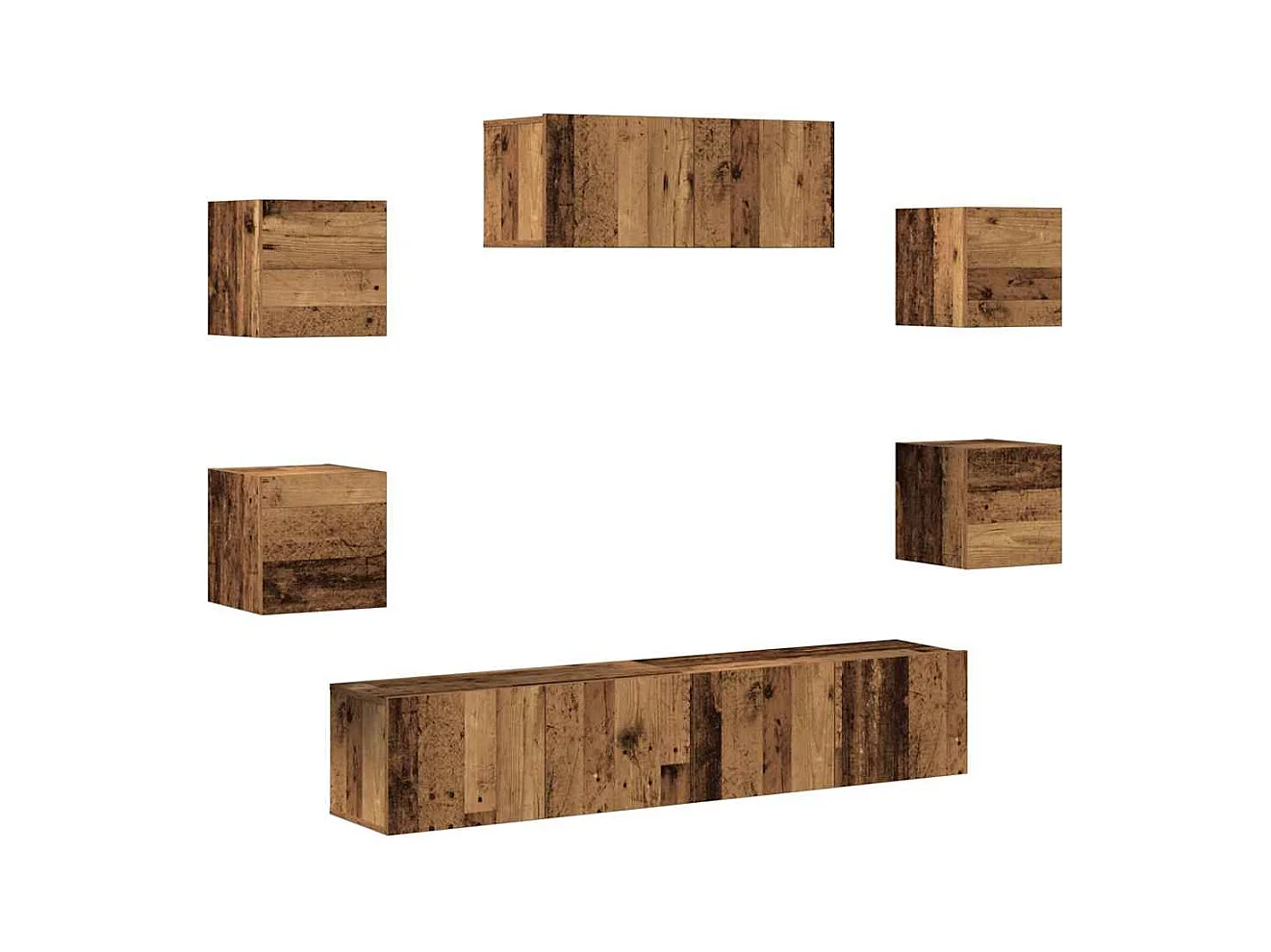 Ensemble de meuble TV mural 5 pièces vieux bois