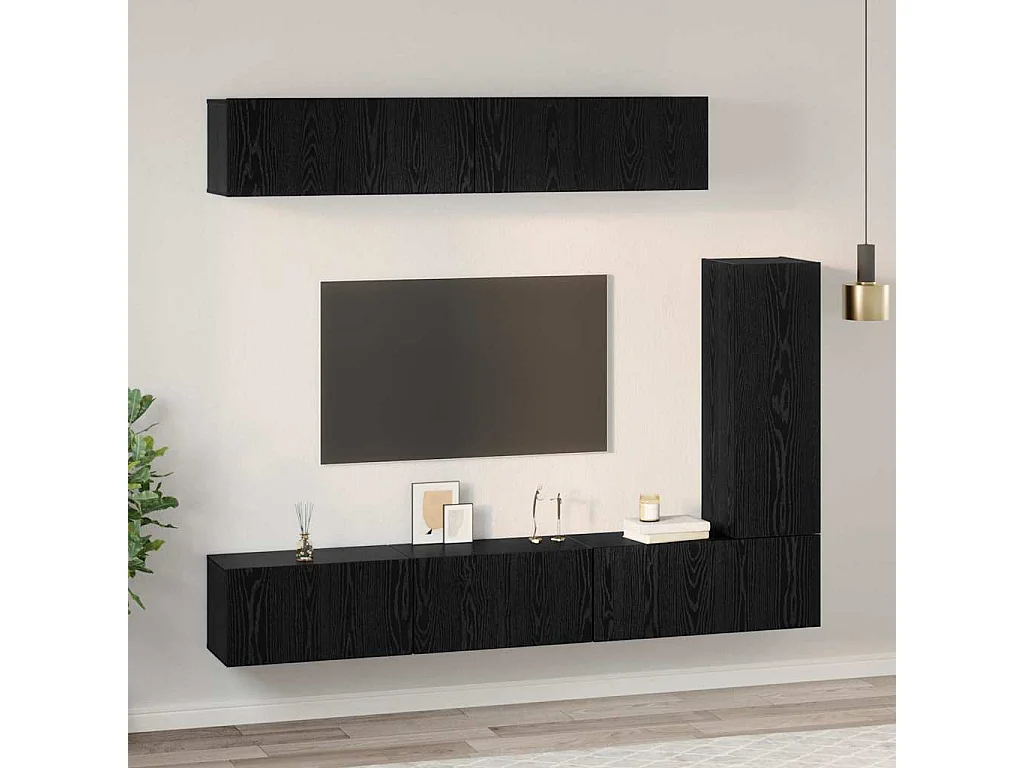 Ensemble meuble TV 6 pièces Chêne noir 30,5 x 30 x 90 cm