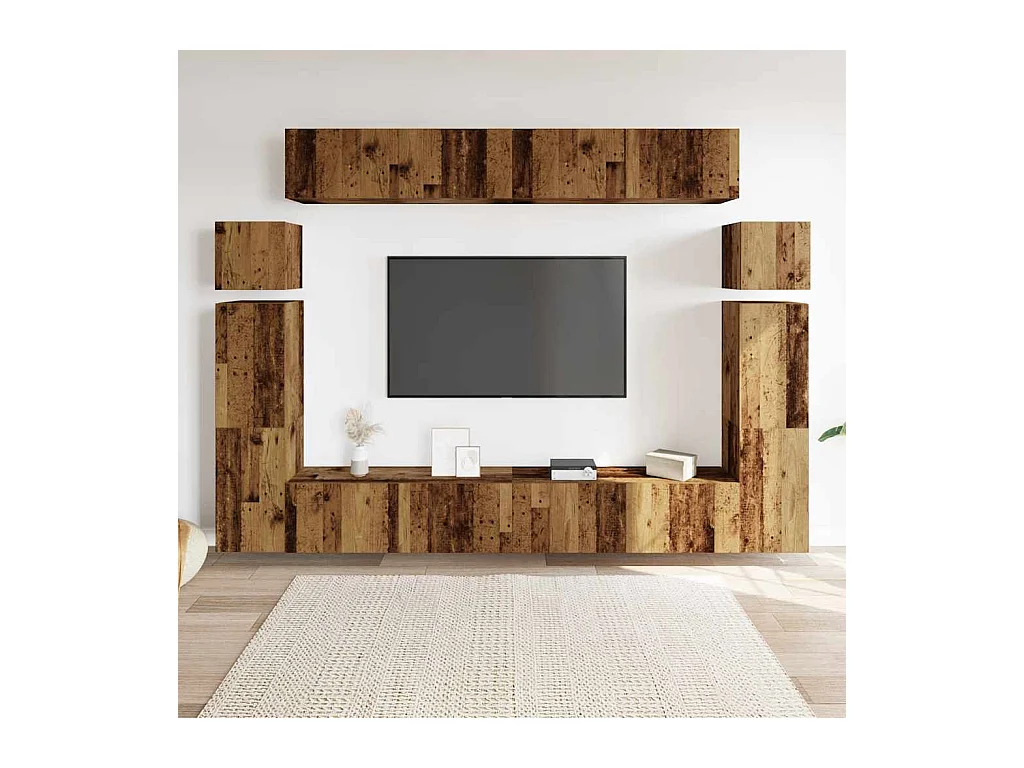 Ensemble de meuble TV mural 8 pièces vieux bois bois d'ingénierie