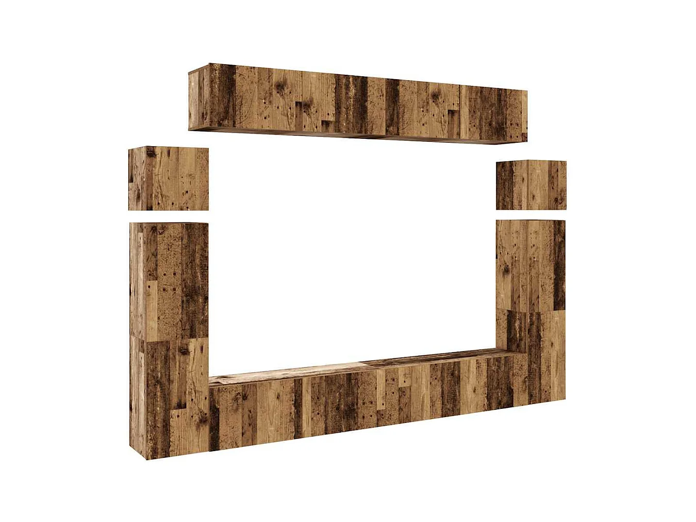 Conjunto de mueble de TV 8 piezas montado la pared madera vieja