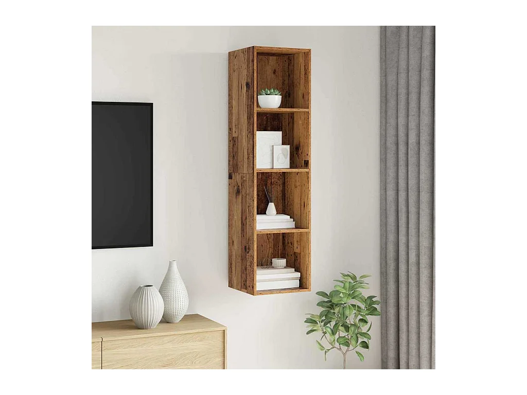Meuble TV mural Montage mural Bois ancien 37 x 37 x 142.5 cm