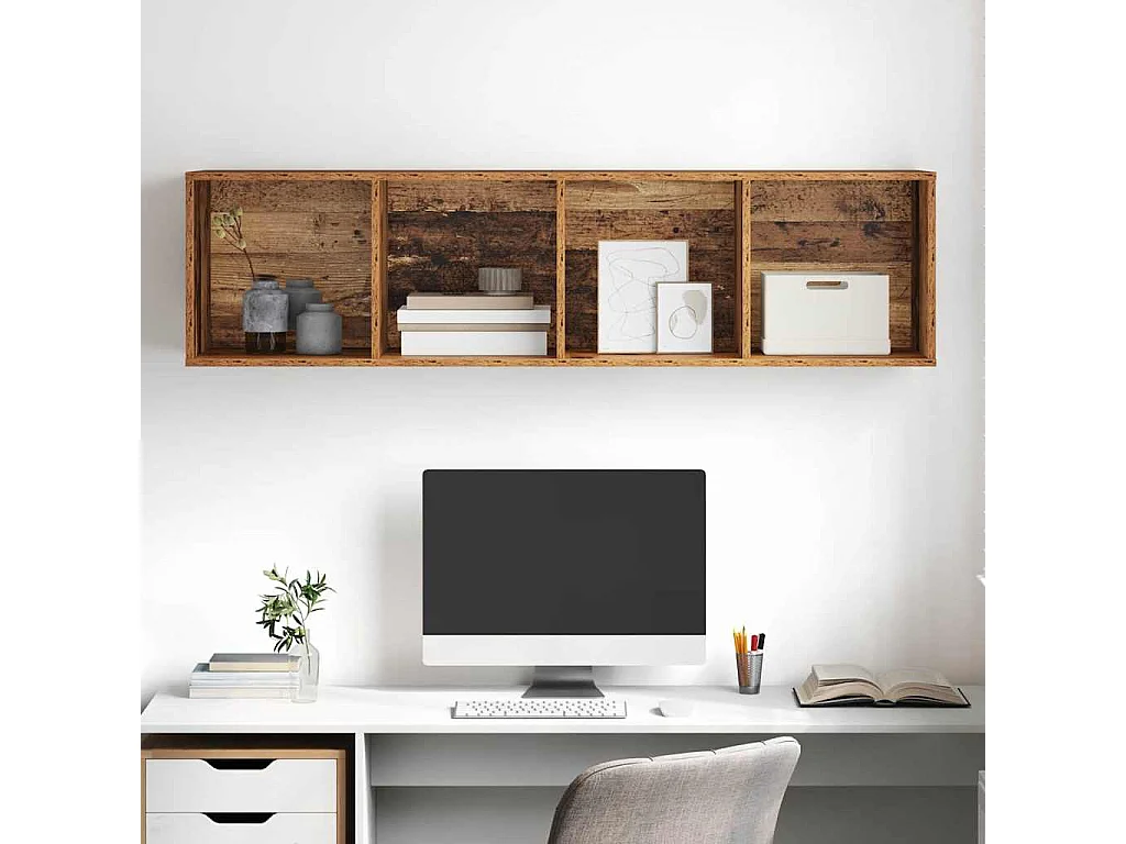 Meuble TV mural Montage mural Bois ancien 37 x 37 x 142.5 cm