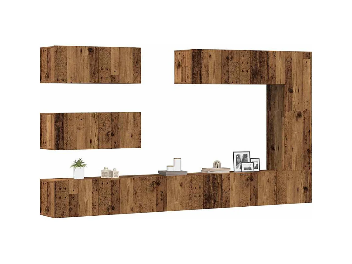 Ensemble de meuble TV mural 7 pièces vieux bois bois d'ingénierie