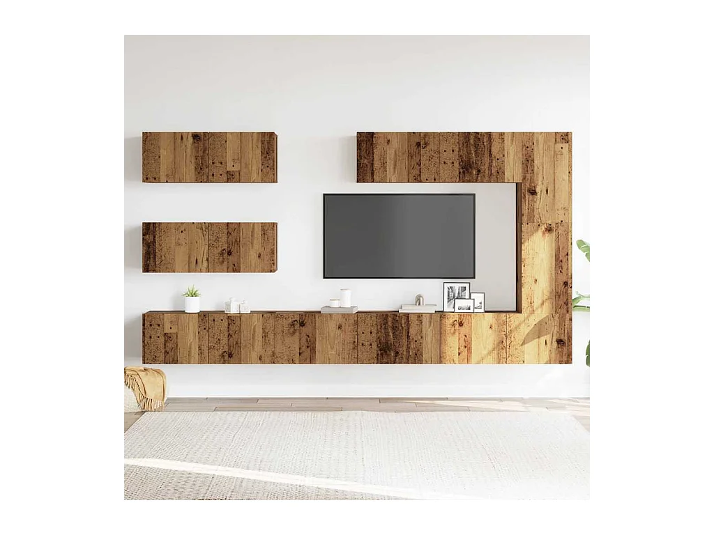 Ensemble de meuble TV mural 7 pièces vieux bois bois d'ingénierie
