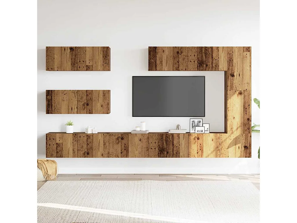 Ensemble de meuble TV mural 7 pièces vieux bois bois d'ingénierie