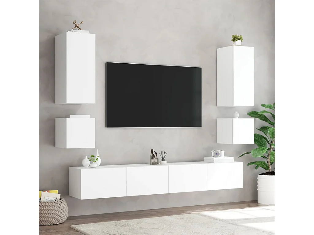 Meubles TV muraux avec lumières LED 2 pièces blanc 40,5x35x40 cm