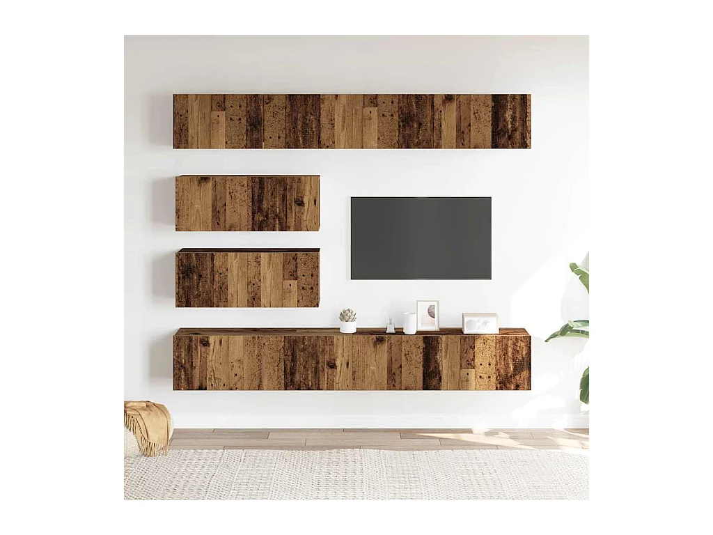 Ensemble de meuble TV mural 6 pièces vieux bois bois d'ingénierie