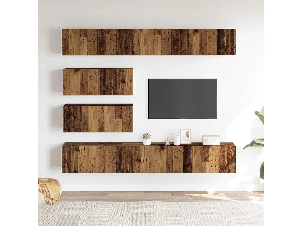 Conjunto de armário TV de parede 6 peças madeira madeira velha