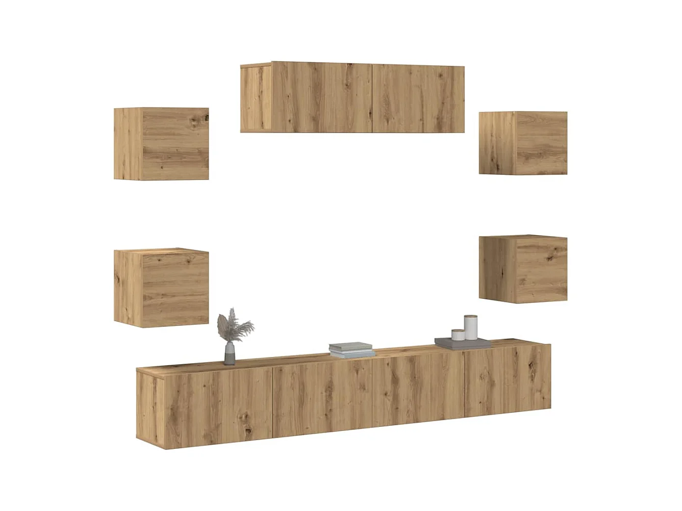 Mueble para TV de pared madera contrachapada artesanal 7 piezas