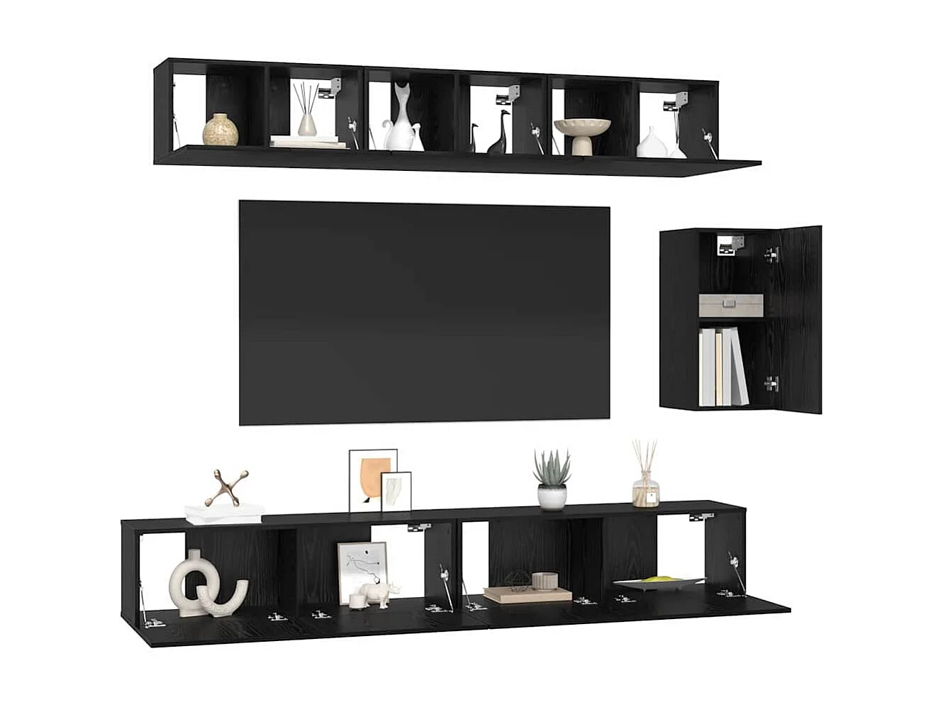 Ensemble meuble TV 6 pièces Chêne noir 100 x 30 x 30 cm