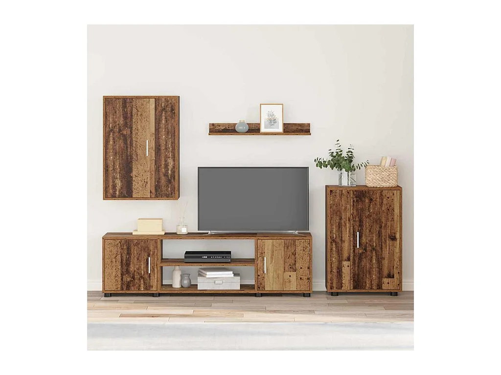 Juego de mueble de TV de 4 piezas 4 pcs Madera antigua
