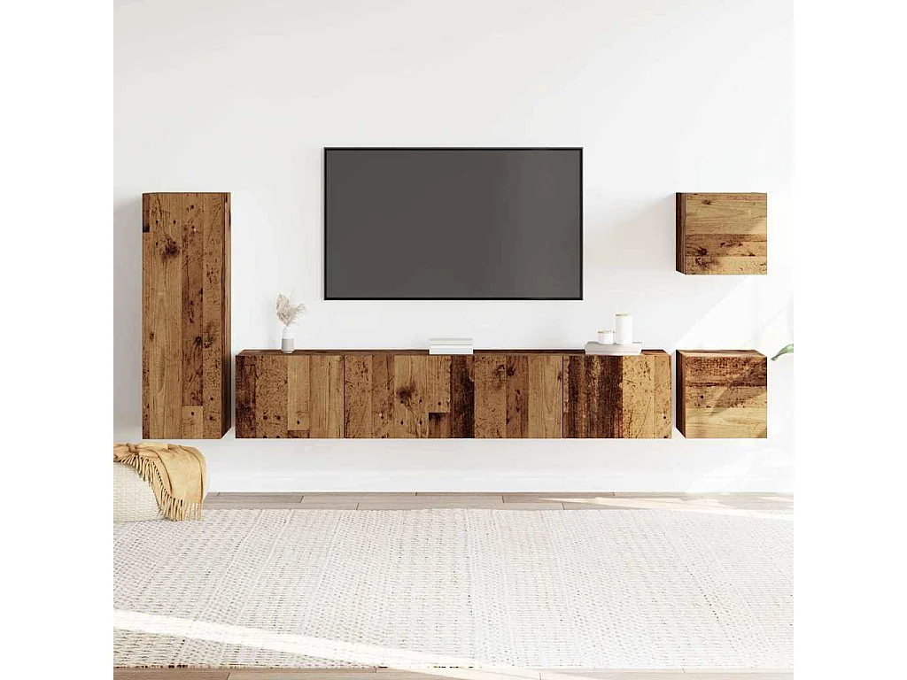 Ensemble de meuble TV mural 5 pièces vieux bois bois d'ingénierie
