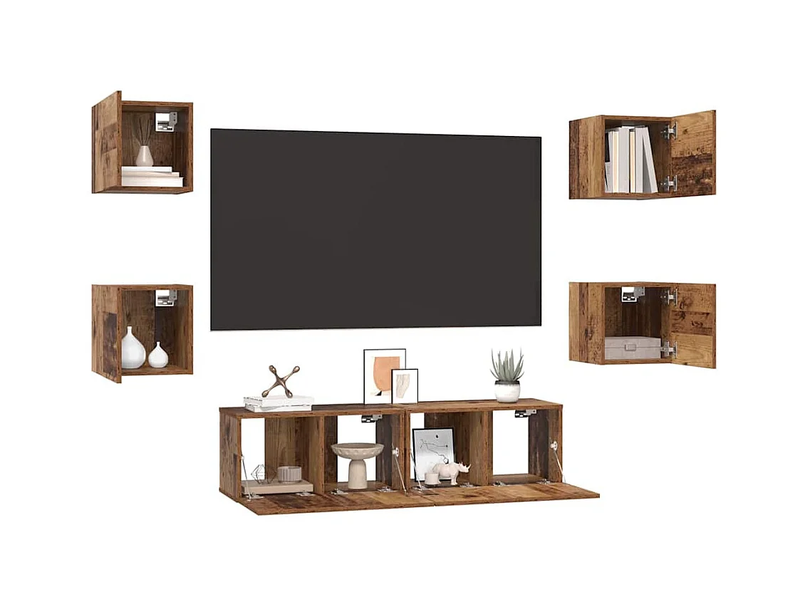 Ensemble meuble TV 6 pièces Bois ancien Moyen 120 x 30 x 30 cm