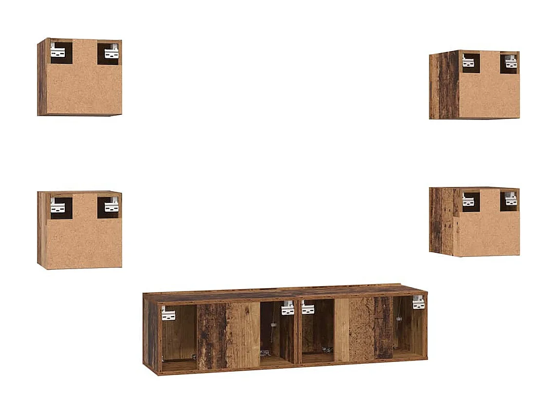 Conjunto de móvel de TV Montado na parede 6 peças Madeira antiga