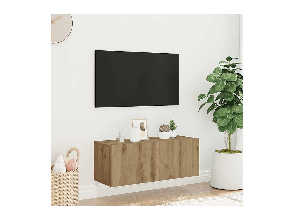 Mueble TV de pared madera ingeniería roble artisan 80x30x30 cm
