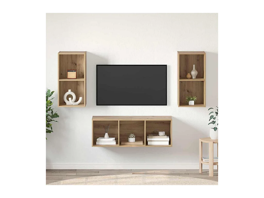 Ensemble meuble TV chêne artisanal 37 x 37 x 107 cm