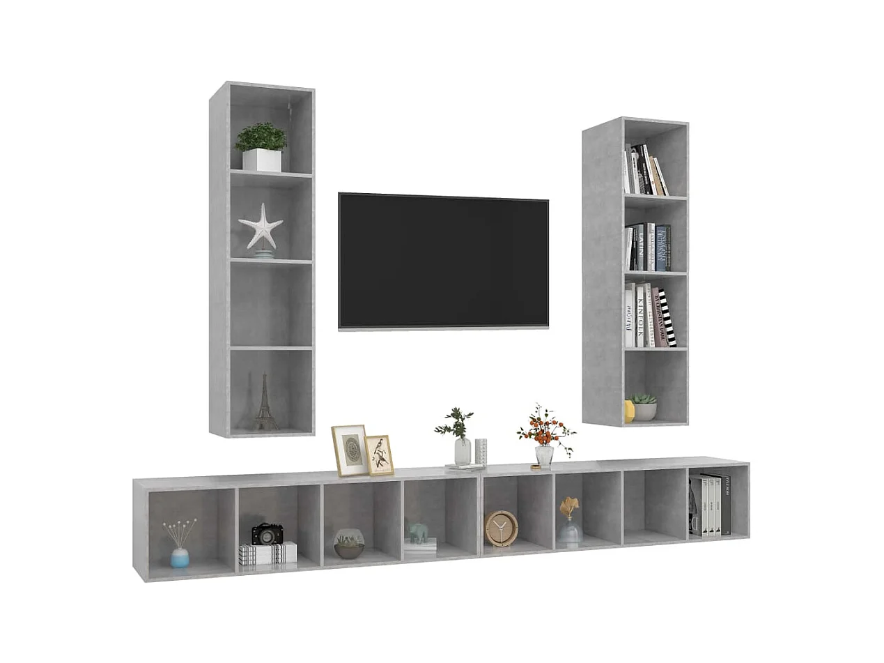 Meubles TV muraux 4 pièces Gris béton Bois d'ingénierie
