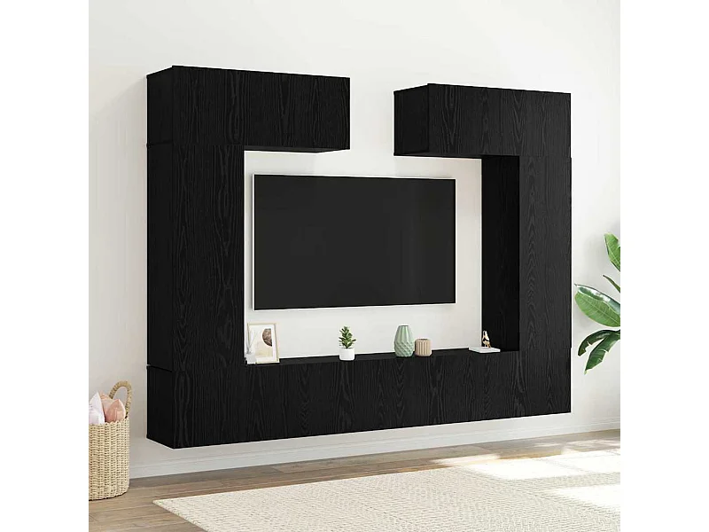 Tv-meubelset 6 pcs Zwart eiken 100 x 30 x 30 cm Bewerkt hout