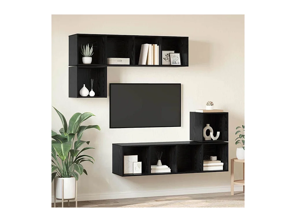 Ensemble meuble TV 4 pièces Chêne noir 37 x 37 x 142.5 cm