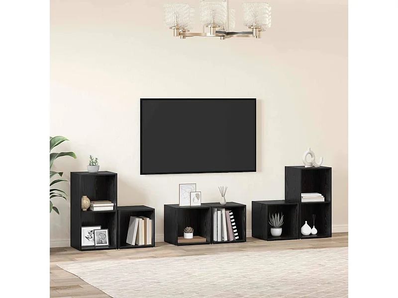 Juego de muebles de TV 6 pcs Roble Negro 37 x 35 x 72 cm