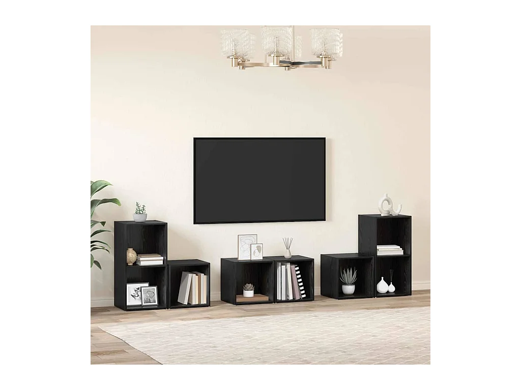 Juego de muebles de TV 6 pcs Roble Negro 37 x 35 x 72 cm