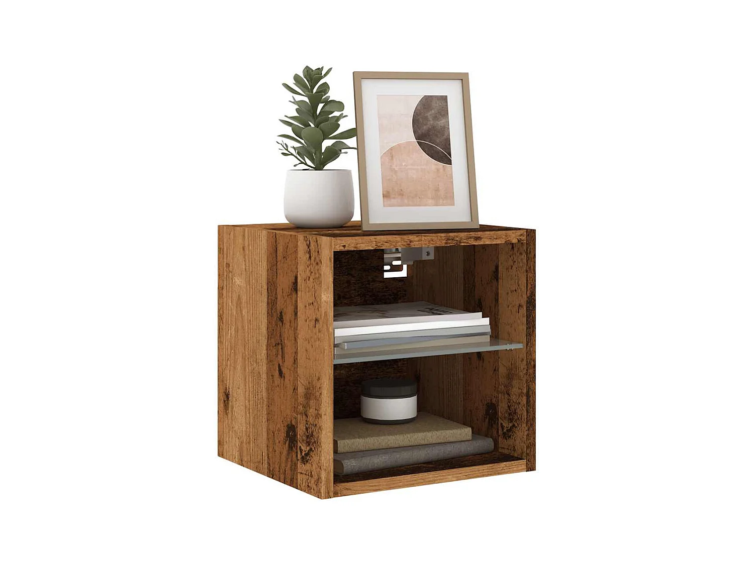 Mueble de TV de pared con luces LED envejecida 30x28,5x30 cm