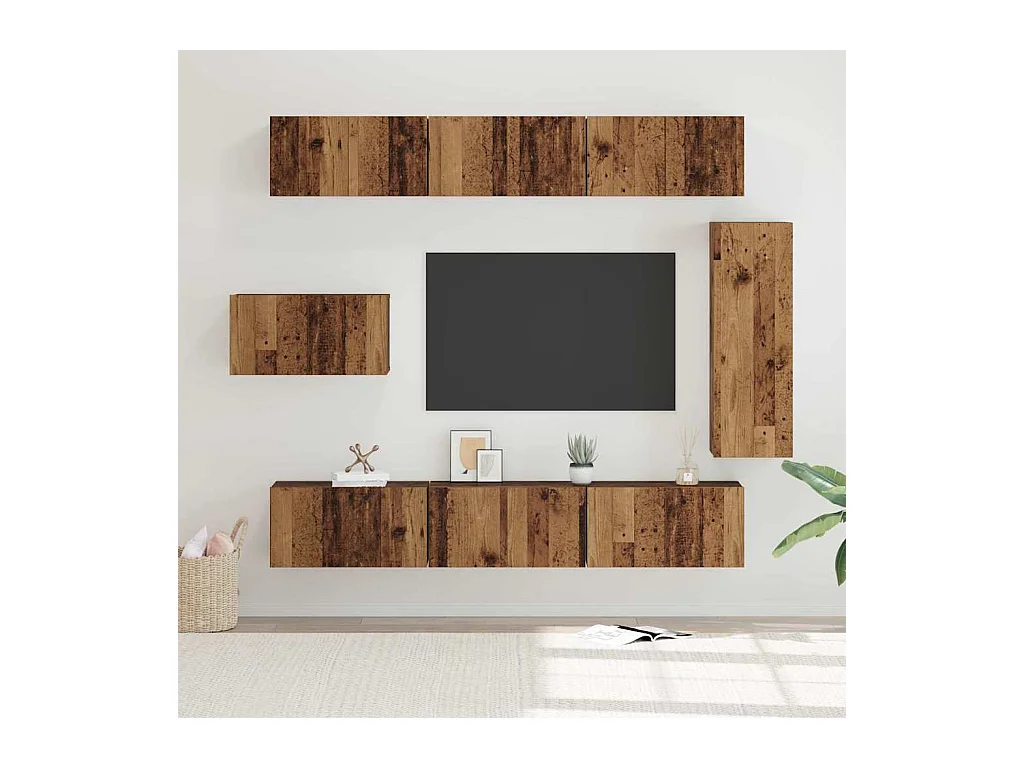 Conjunto de móvel de TV 8 peças Madeira antiga 30.5 x 30 x 90 cm