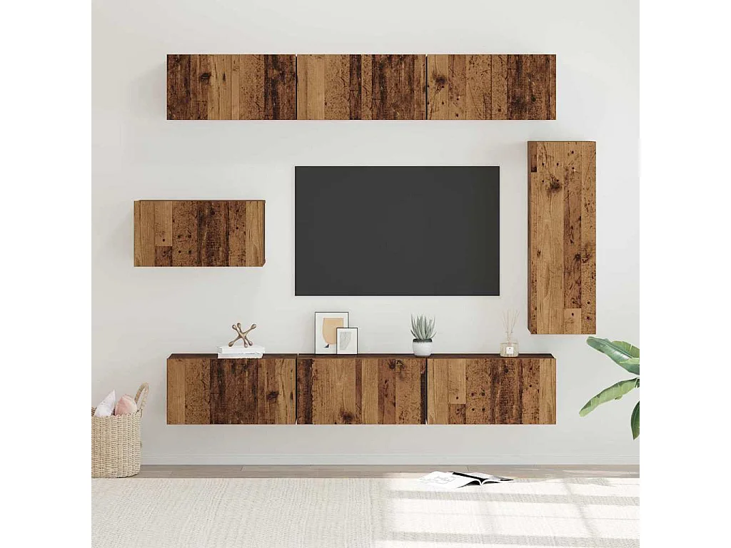 Ensemble meuble TV 8 pièces Bois ancien 30,5 x 30 x 90 cm