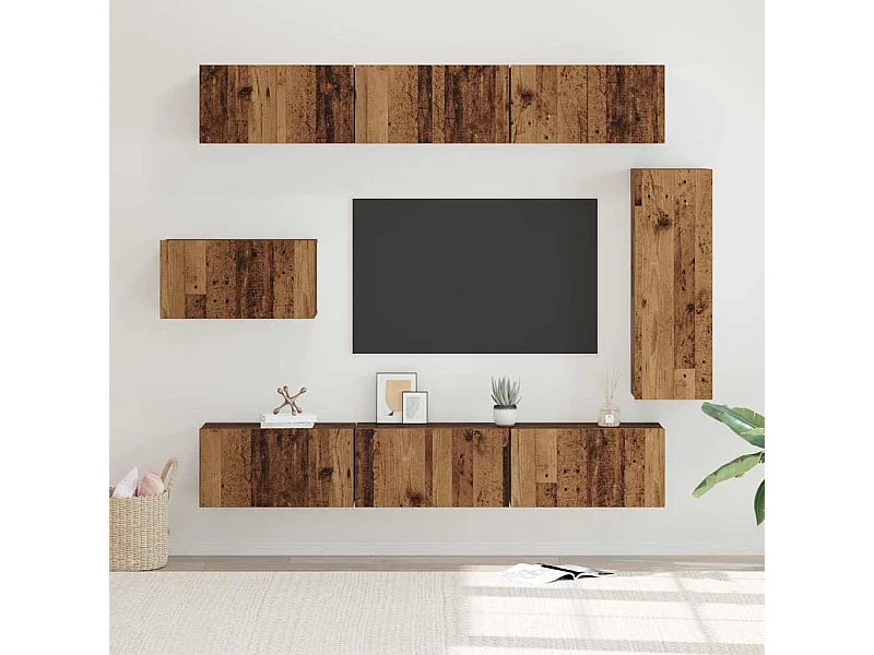 Ensemble meuble TV 8 pièces Bois ancien 30,5 x 30 x 90 cm