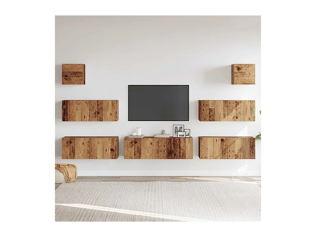 Ensemble de meuble TV mural 7 pièces vieux bois bois d'ingénierie