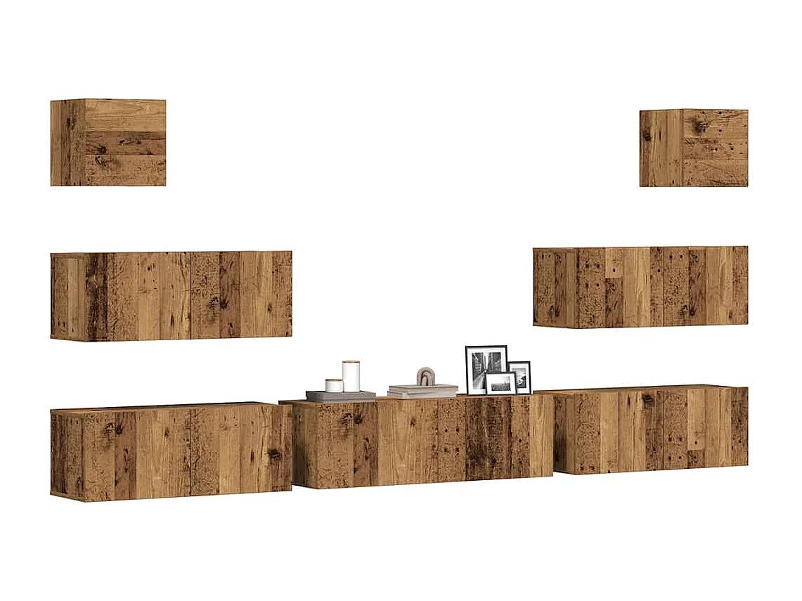 Ensemble de meuble TV mural 7 pièces vieux bois bois d'ingénierie