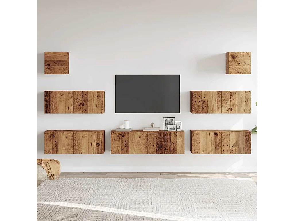 Ensemble de meuble TV mural 7 pièces vieux bois bois d'ingénierie