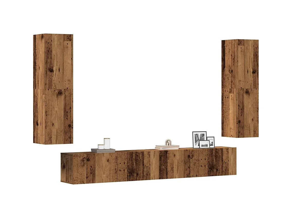 Muebles de TV de pared 4 uds madera vieja madera de ingeniería