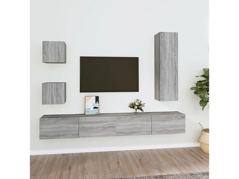 5-delige Tv-meubelset bewerkt hout grijs sonoma eikenkleurig