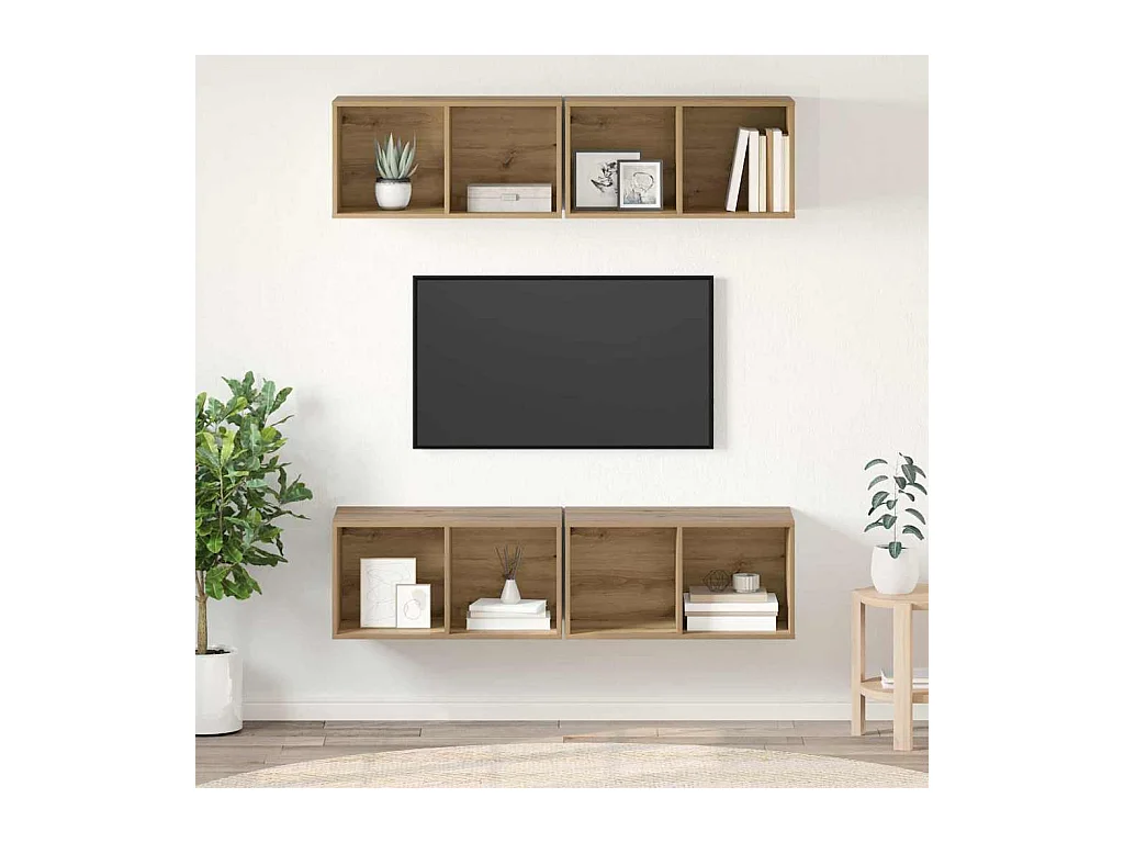 Meuble TV mural 4 pièces chêne artisanal 37 x 37 x 72 cm