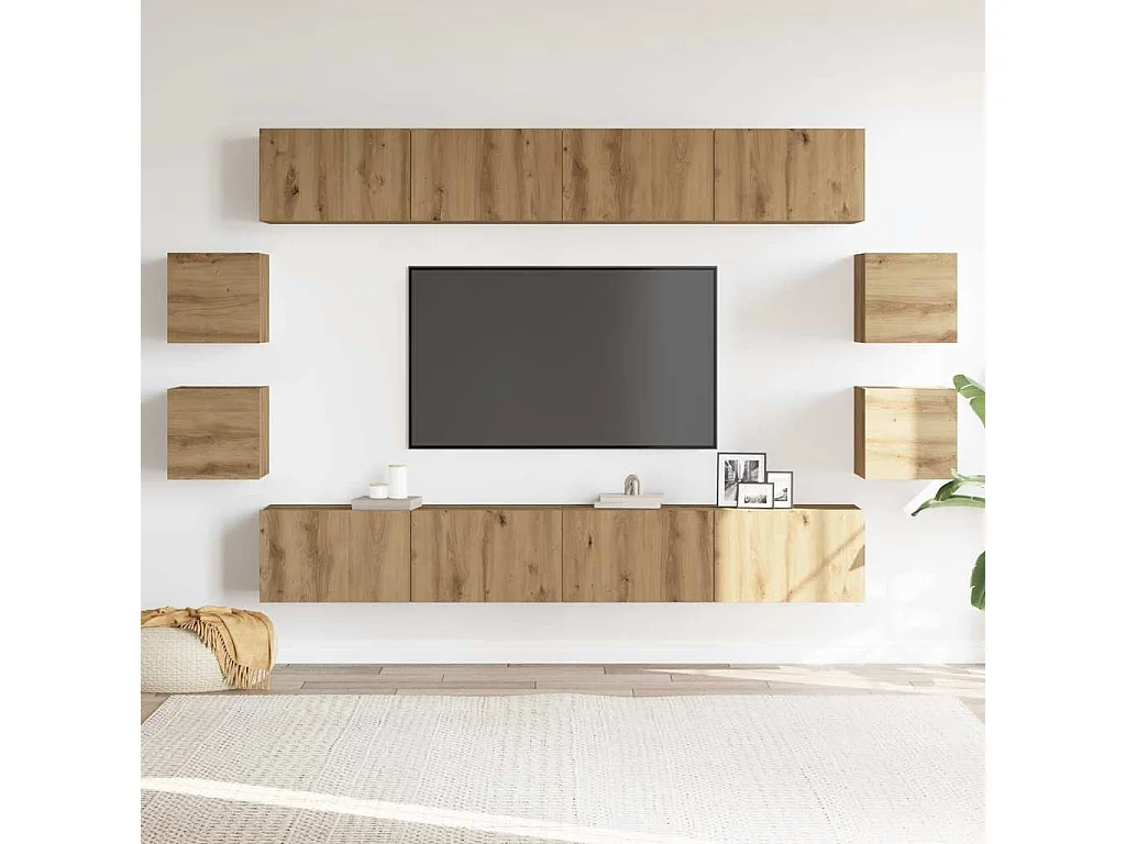 Mueble para TV de pared madera contrachapada artesanal 8 piezas