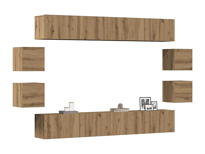 Mueble para TV de pared madera contrachapada artesanal 8 piezas