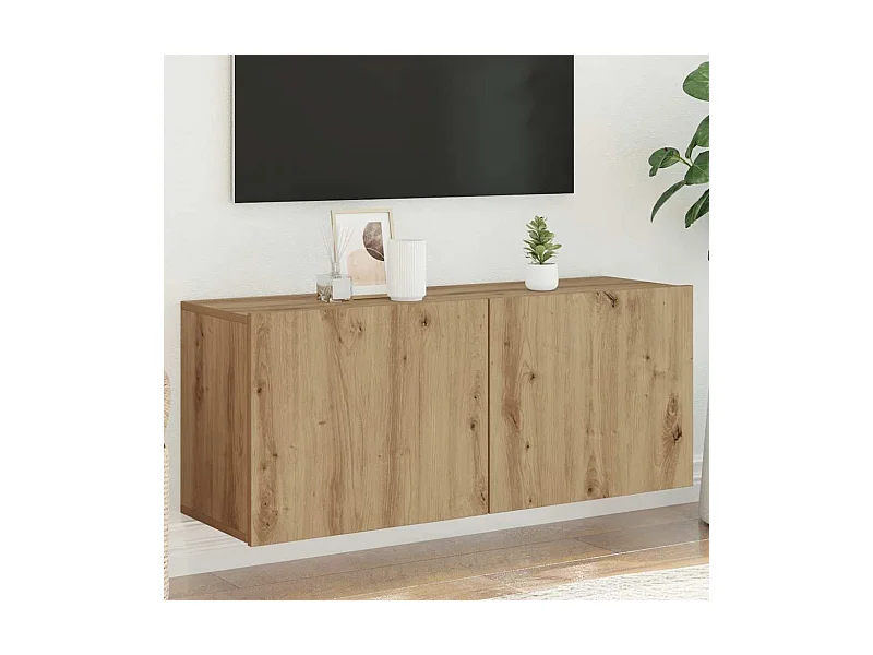 Meuble TV mural chêne artisanal 100x30x41 cm