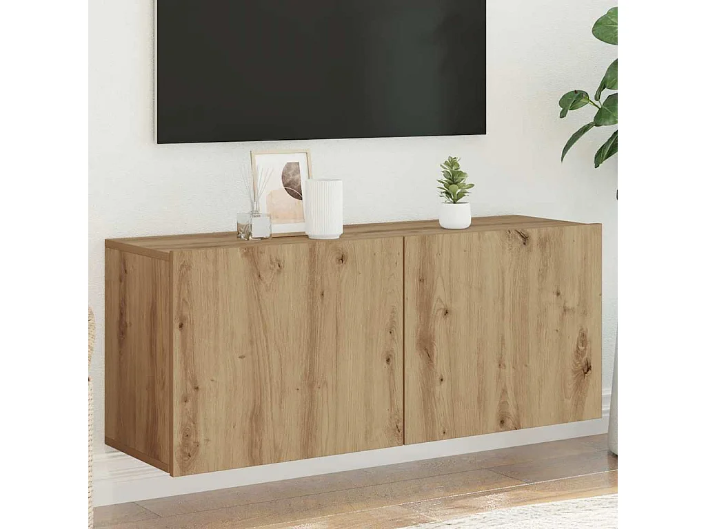 Meuble TV mural chêne artisanal 100x30x41 cm