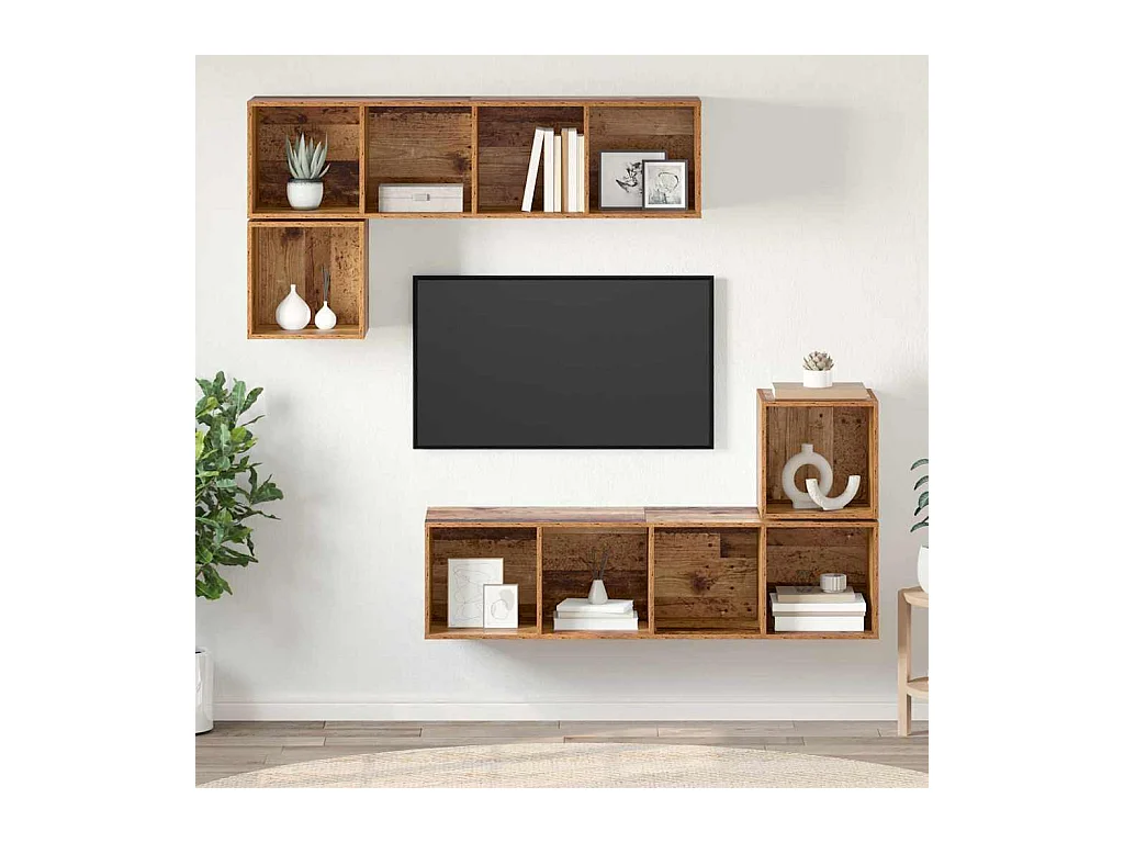 Ensemble meuble TV 4 pièces Bois ancien 37 x 37 x 142.5 cm